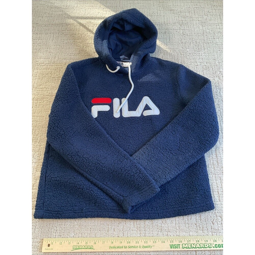 Fila Women's Navy Blue Caroline Sherpa Fleece Hoodie Pullover (Size L).EUC